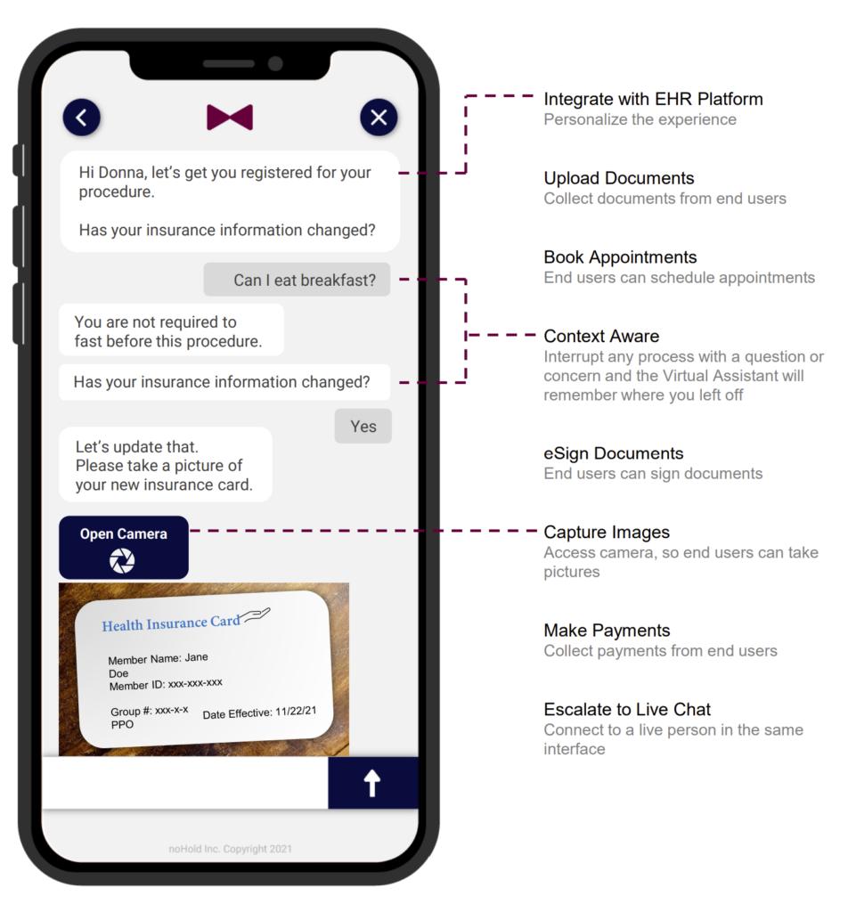 virtual health assistant interface capture image