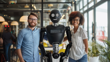 coworkers with their robot colleague