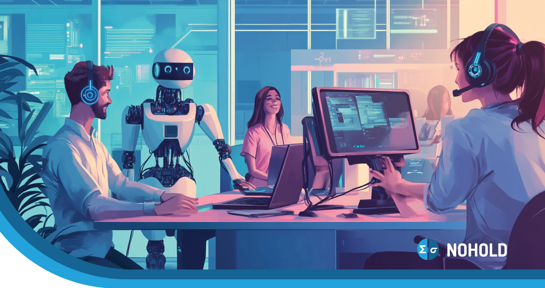 robot working in the call center alongside people